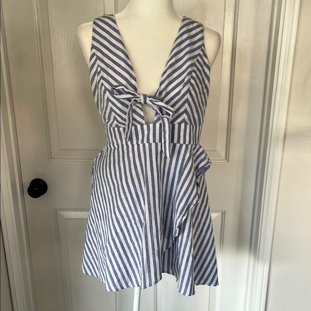 Striped Blue and White Sleeveless Dress